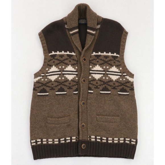 Pendleton Other - Pendleton 1920 Cardigan Sweater Vest Men's Medium Brown 100% Wool Shawl Collar